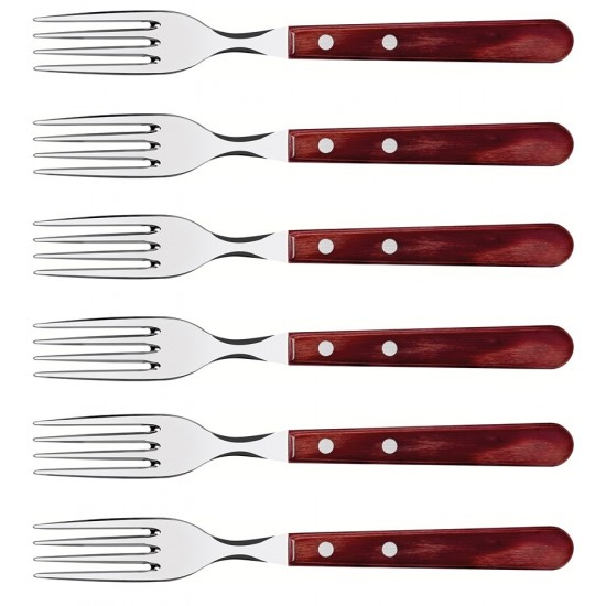 Jogo 6 Garfos Polywood Jumbo Aço Inox Tramontina Com Cabo De Madeira Vermelho